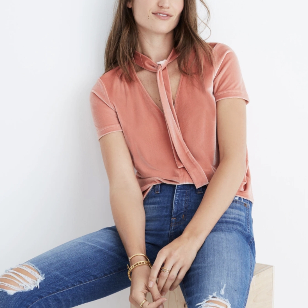 Madewell Velvet Tie Neck Top Size XL